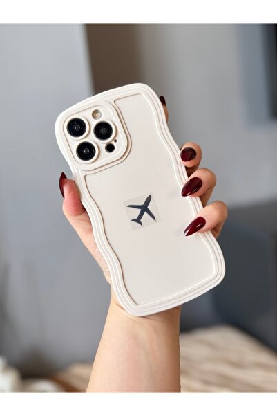 MİRAZ TASARIM iPhone 14 Promax Aircraft Printed Ecru Case