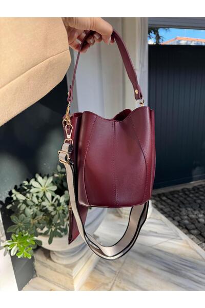 Tina İstanbul Stitched Pouch Model Wallet Hand and Shoulder Bag Claret Red