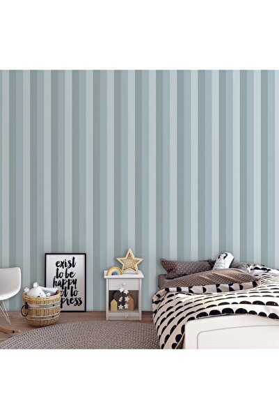 Adawall Nötr Renkli Çizgili Duvar Kağıdı - Açık, Gri, Mavi, Adakids 8908-2