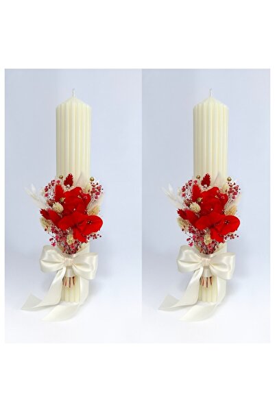 OEM Wedding candles with preserved and dried flowers, H35/D6 cm, Ivory