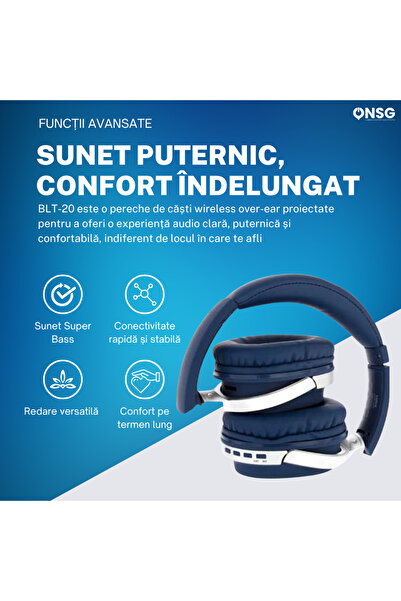 ONSG Căști wireless over-ear Sunix BLT-20, albastre