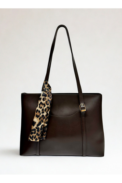 fular & bags Women's Zippered Scarf Brown Shoulder and Shoulder Bag