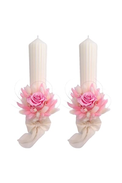 OEM Set of 2 wedding candles decorated with cryogenic roses and dried flowers, H40/D6