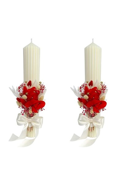 OEM Wedding candles with preserved and dried flowers, H35/D6 cm, Ivory