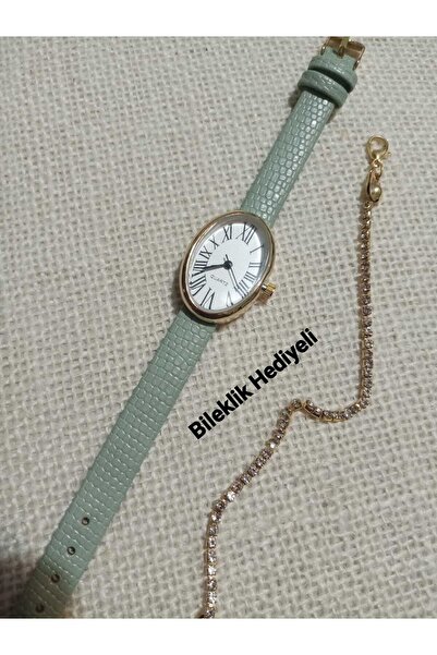 QUARTZ Retro Series Gold Oval Roma Women's Wristwatch- Çağla Cord / Bracelet with Gift Tt0125