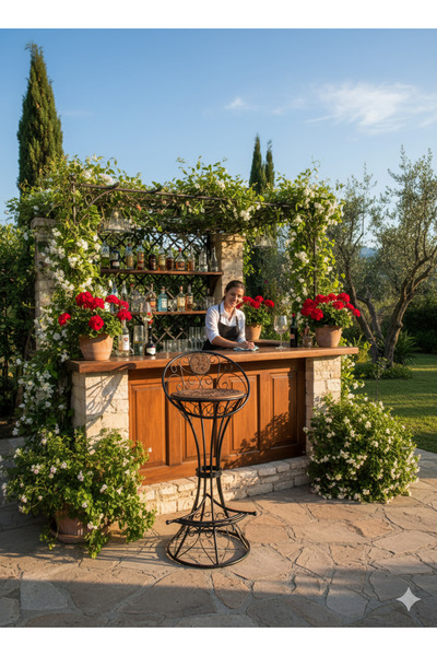 DNC Art&Deco El Oyması Ahşap Ferforje Bar Ve Makyaj Aynası Taburesi