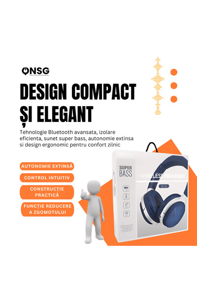 ONSG Căști wireless over-ear Sunix BLT-20, albastre