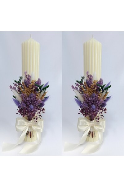 OEM Lumânări de nuntă decorate cu flori criogenate și uscate, H35/D6 cm, Mov