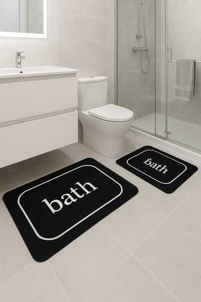 colezahome Non-Slip Base Washable 2-Piece Bath Mat - Ecru Bath Patterned 60*100 cm - 40*60 cm