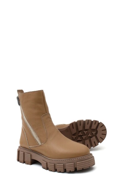 TUGERDİ Mink Floater Genuine Leather with Fur Inside Zippered Rubber Sole Women's Boots Tg097101126162294