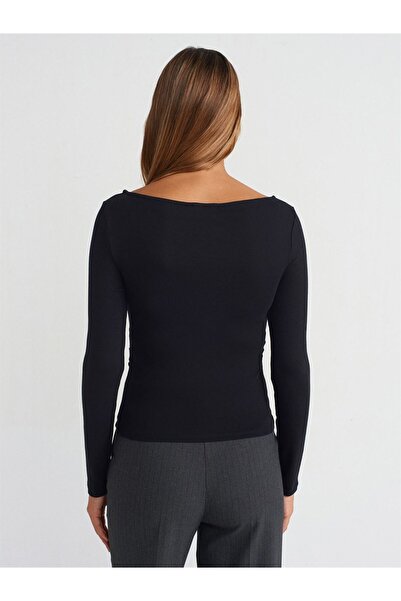 Dilvin Boat Neck Gathered Blouse