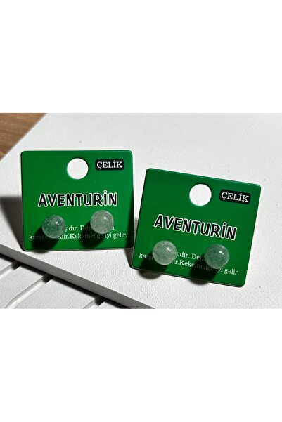 julee.co AVENTURİN Doğaltaş Çelik Top Küpe
