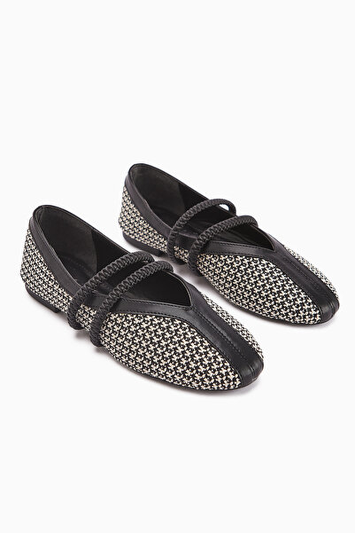 Limoya Gwen Black Rubber Detailed Women's Ballerinas