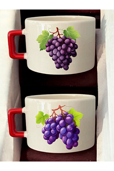 lili hediyelik Grape Printed 2-Piece Coffee Cup Ceramic Mug - Teacher's Day Gift, Gift for Teacher