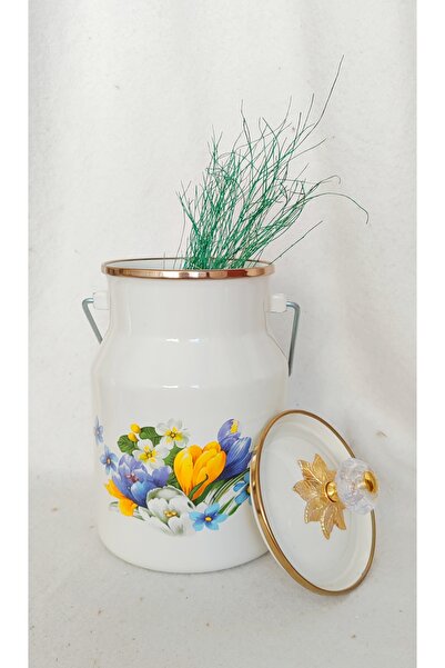 EBRULİEMAYE Lake Flower Enamel Authentic Bakraç Crystal Tepe 2 Liters 12 cm Diameter Milk Yogurt Pulse Tea Sugar Bakraç Maker