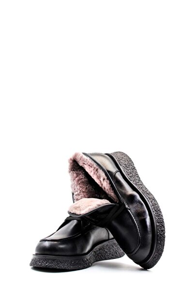 TUGERDİ Black Fur Inside Genuine Leather Lace-Up Quality Thermo Sole Women's ...