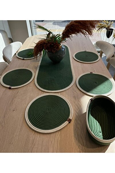 Türkmen Ev Tekstil طقم أدوات مائدة أمريكي من الجوت الأخضر/الكريمي، يتضمن 6 أط...