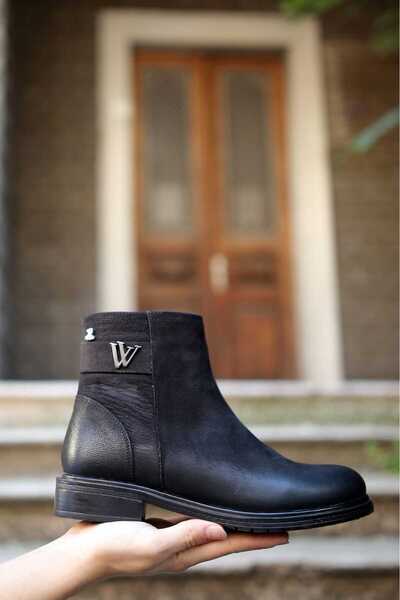 Venüs 0745 Ghete de damă din piele naturală cu toc mic și fermoar