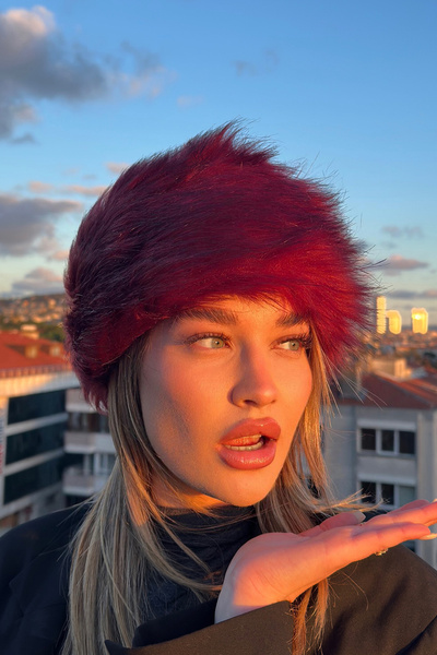 Mavelle Women's Burgundy Faux Fur Kalpak |   Russian Style Hat |   Winter Trend Furry Ushanka