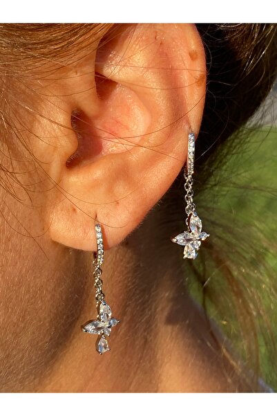 kurukafagift Butterfly Figured Zircon Stone Double Dangle Earrings