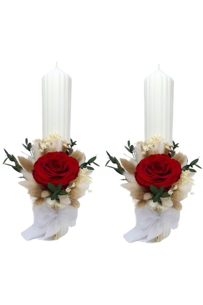 OEM Set 2 candles for wedding decorated with premium preserved rose and dried flowers, H40/D6 cm