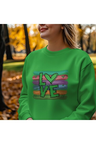 ArtYus Rengarenk Love Colorful Printed Crew Neck Sweatshirt