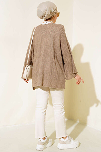 TİSTA Γυναικεία Πλεκτή Ζακέτα Oversize με μανίκια βάτραχου βιζόν