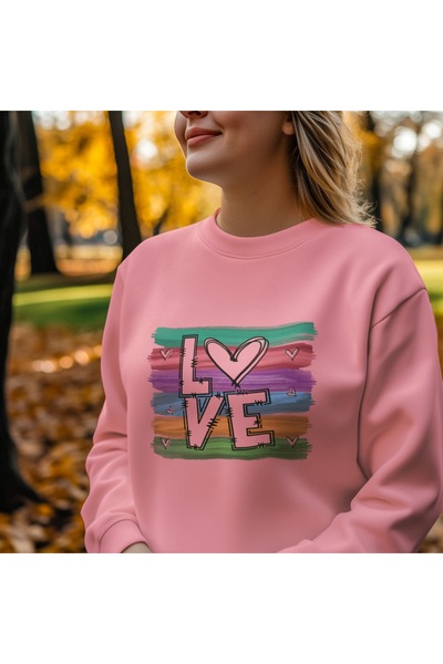 ArtYus Rengarenk Love Colorful Printed Crew Neck Sweatshirt