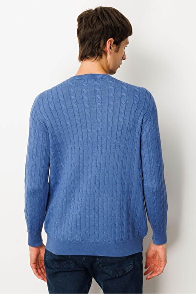 Desen Triko Ανδρικό πουλόβερ με λαιμόκοψη με πλεκτά μαλλιά Indigo