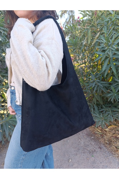 ÖZLEM HANDMADE Black Suede Hobo Bag, Shoulder