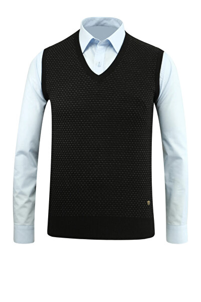Çizgi Triko Men's V-Neck Sweater Patterned Steel Knit Regular Fit - 5201H