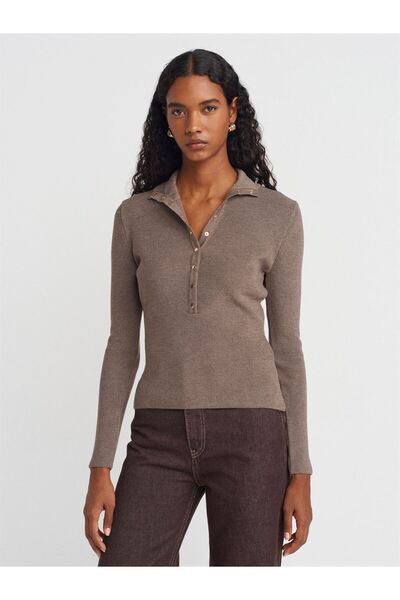 Dilvin Stand Collar Snap Knitwear Sweater