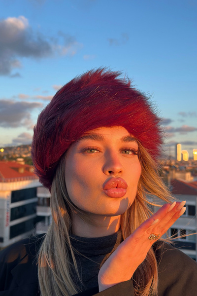 Mavelle Women's Burgundy Faux Fur Kalpak |   Russian Style Hat |   Winter Trend Furry Ushanka