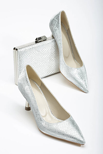 Satenora Aster Silver Heeled Shoes & Bag Set
