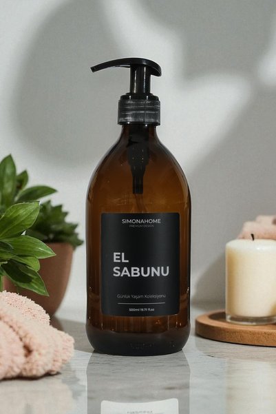 Simona Home Amber Glass Bottle 500ml Daily Life Collection Hand Soap Bottle with Pump Head Black Label