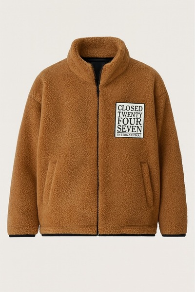 OTAKU Unisex Oversize Closed Embroidered Plush College Jacket