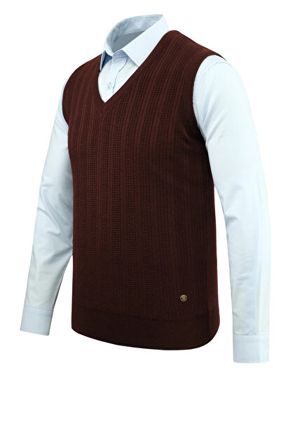 Çizgi Triko Men's V-Neck Sweater Patterned Steel Knitting Classic Pattern - 5209H