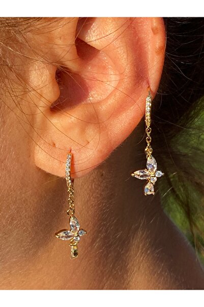 kurukafagift Butterfly Figured Zircon Stone Double Dangle Earrings