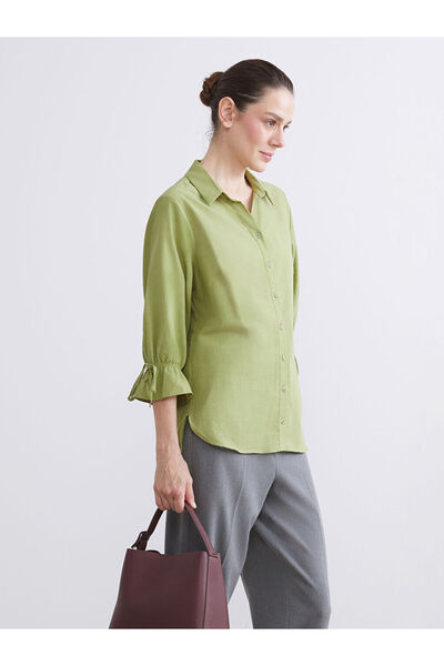 LC Waikiki Green Regular Fit Ruffled Women's Shirt