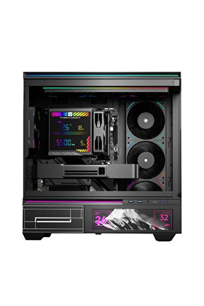 ThermalRight هيكل كمبيوتر TL-M10 Vision M-ATX بشاشة LCD مقاس 6.9 بوصة بدون مراوح باللون الأسود