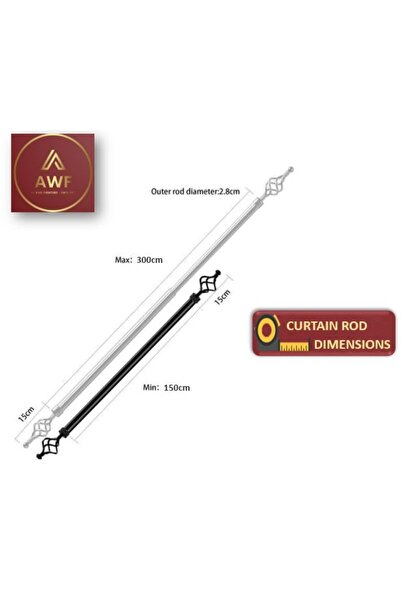 AWF AL WADI FURNITURE Set of 2 Roman Extendable Window Curtain Rods, Metal Single Rods Drapery Rods BLACK, 150 – 300 cm
