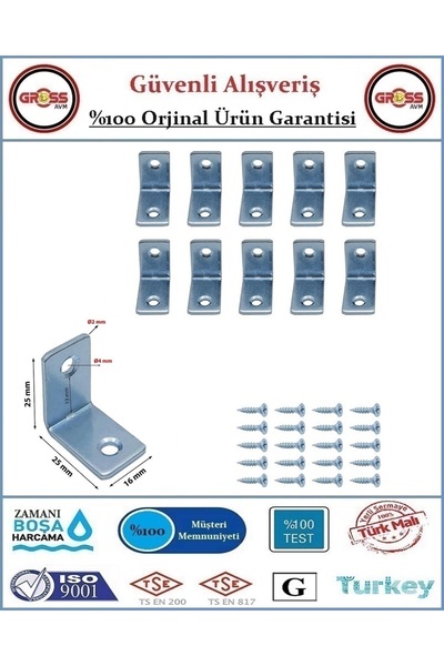 GrossAVM Masa Gönye - 15X25X25 Mobilya Bağlantı L Köşebenti - 10 Adet
