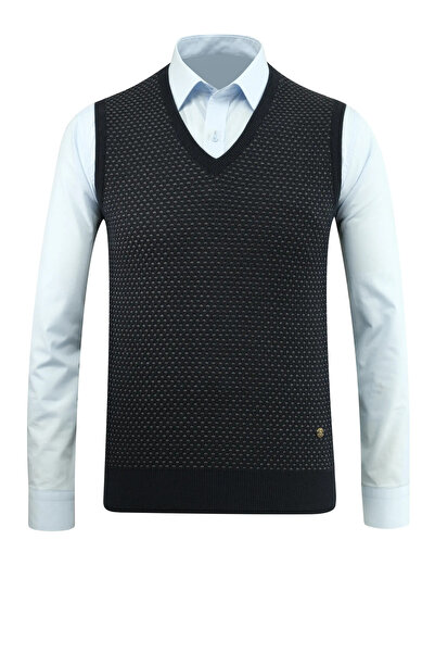 Çizgi Triko Чоловічий светр з V-подібним вирізом, візерунком і регулярним кроєм - 5201H