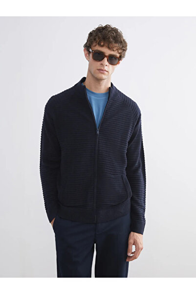 LC Waikiki Lcw Vision Navy Blue Mock Neck Pocket Men's Knitwear Cardigan