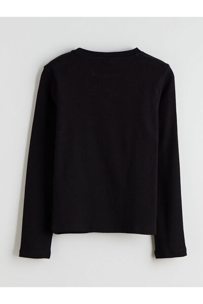 LC Waikiki Black Crew Neck Girl's T-Shirt with Bow Detail