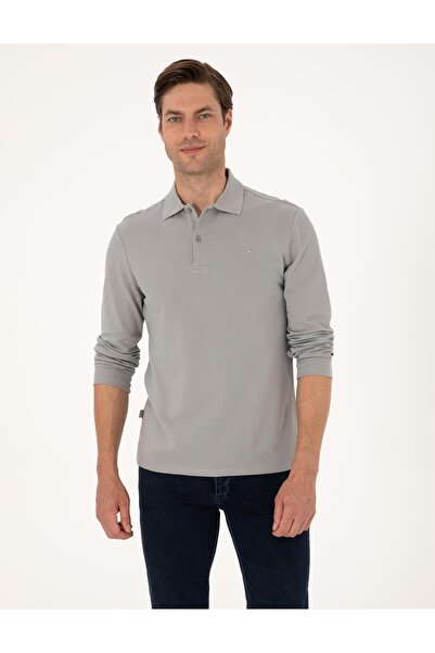 Pierre Cardin Gray Slim Fit Non-Curling Polo Neck Long Sleeve Sweatshirt