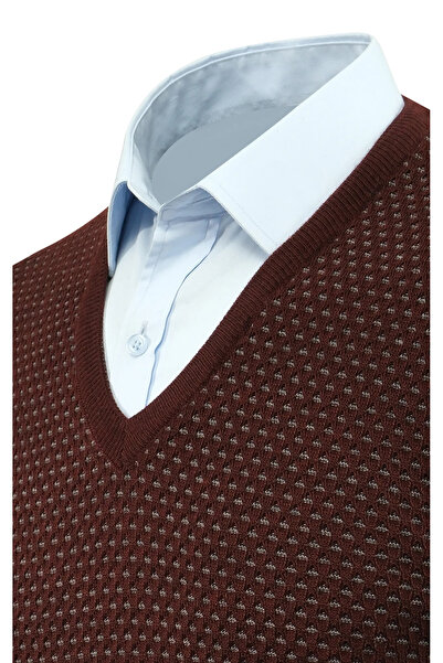 Çizgi Triko Men's V-Neck Sweater Patterned Steel Knit Regular Fit - 5201H