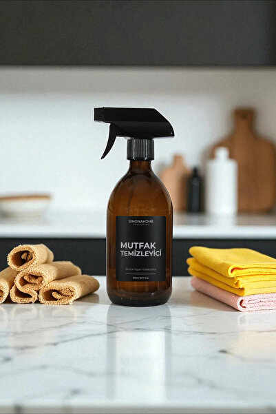 Simona Home Amber Cam Şişe 500ml Sprey Başlıklı Siyah Etiket Günlük Yaşam Kol...