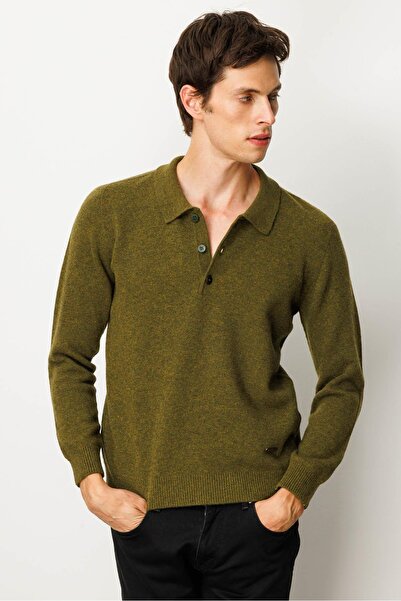 Desen Triko Men's Polo Neck Basic Wool Sweater A.K.Green