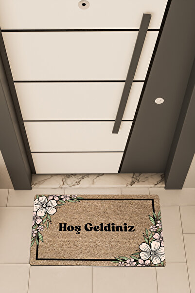 Dormot High-Quality Digital Printing Brown, Standard Soft Flowers Hşgldniz-Themed Doormat